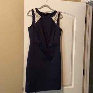 Ann Taylor sleeveless navy dress with cream lace